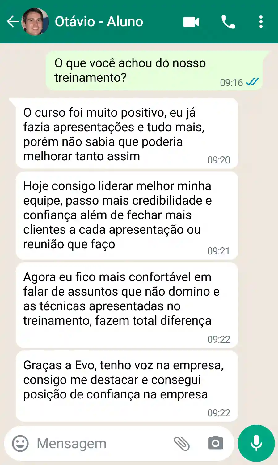 Depoimento de aluno da Evolive