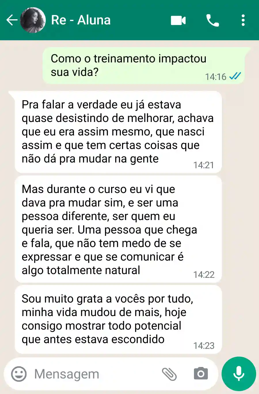 Depoimento de aluna da Evolive